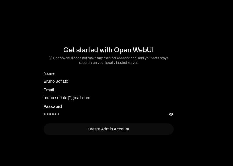 Open WebUI create first user screen