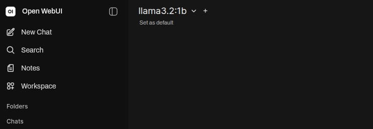 Open WebUI main page showing llama3.2:1b selected as the current model