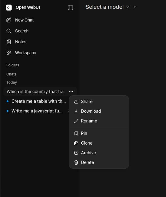 Open WebUI chat history and options