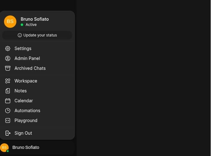 Open WebUI showing the profile settings of an user
