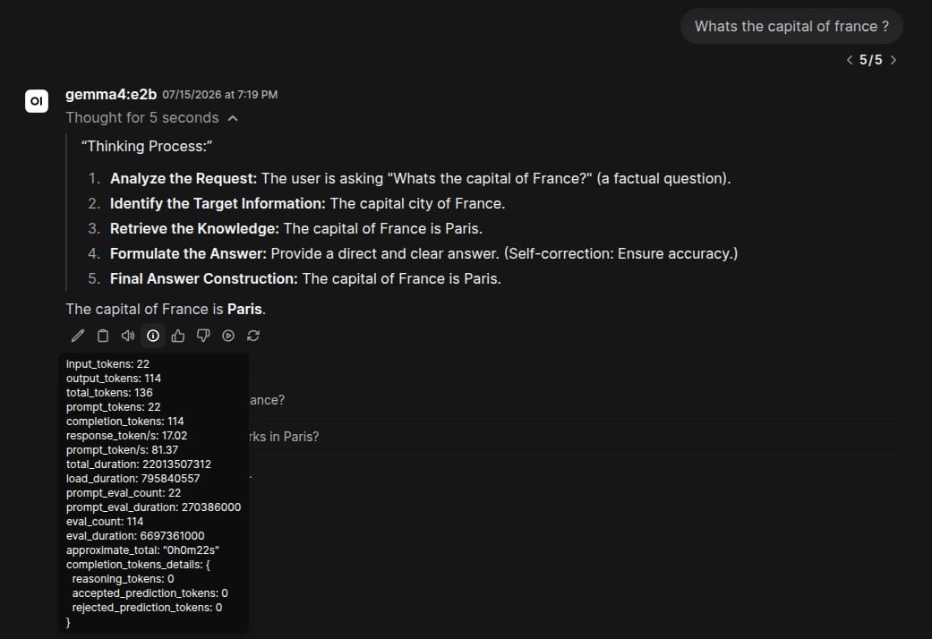 Gemma4:e2b reasoning to answer what is the capital of france
