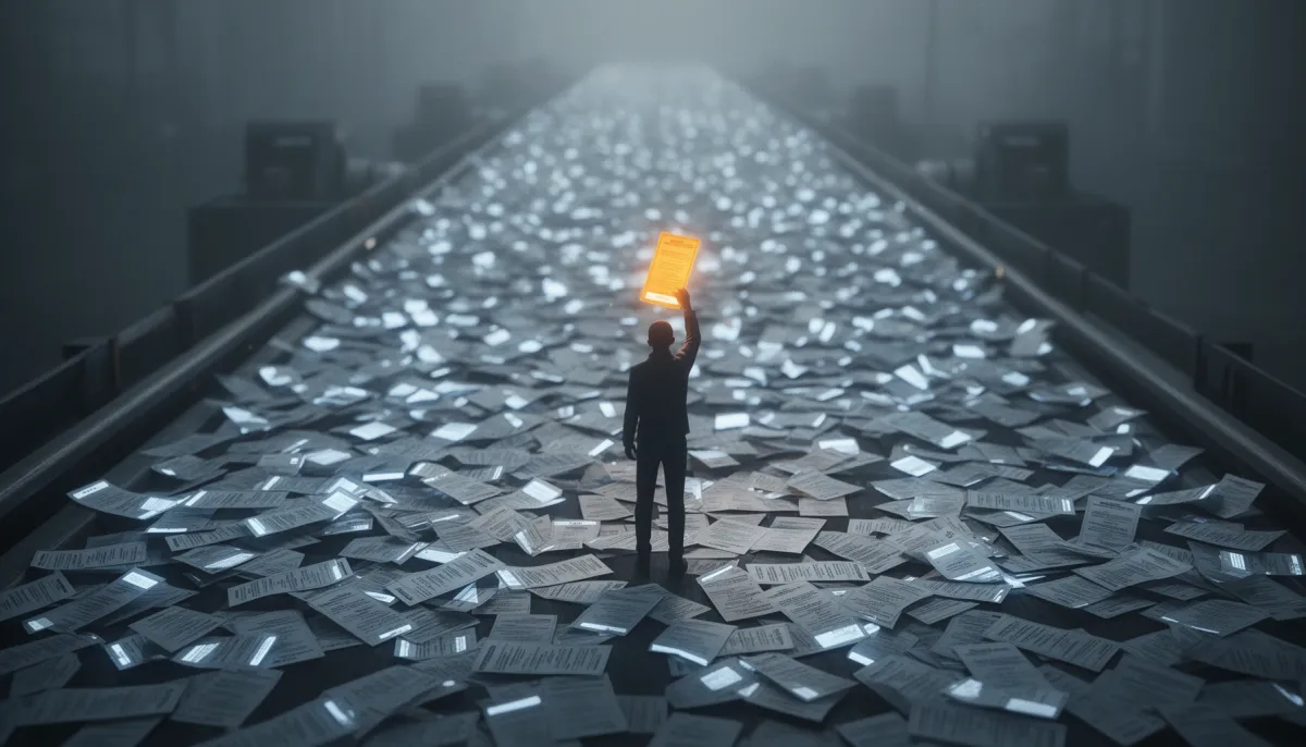 Figure picking one golden ticket from an endless treadmill of glowing tickets, AI vulnerability discovery economics
