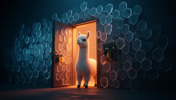 Open gateway in a firewall wall with a padlock, symbolizing securing Ollama on open network ports