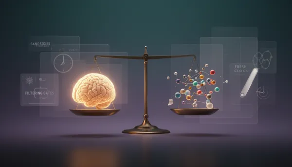 Balance scale comparing one large AI model against many small routed models in an agentic AI system