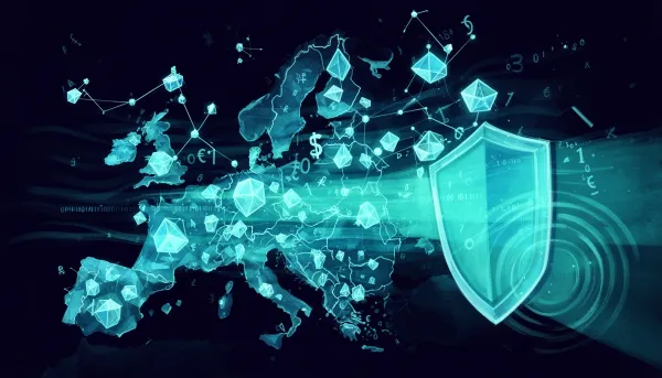 Abstract illustration of glowing neural network nodes arranged in a constellation pattern on a dark background, with cyan dat